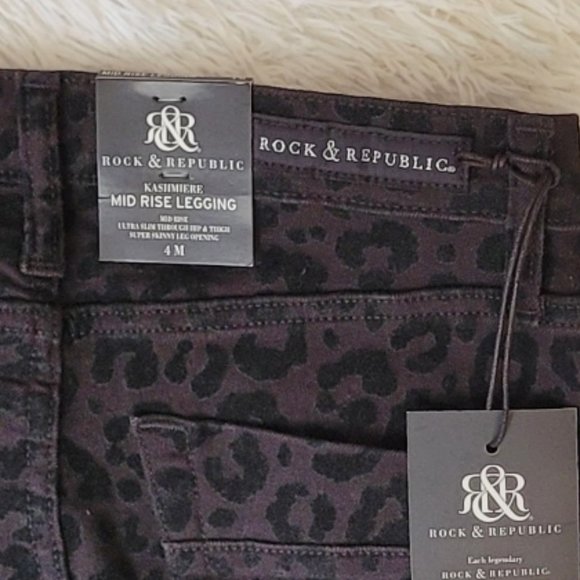 Rock & Republic Kashmiere Mid Rise Legging Black Jean Jaguar Prints Size 4 - Picture 9 of 11